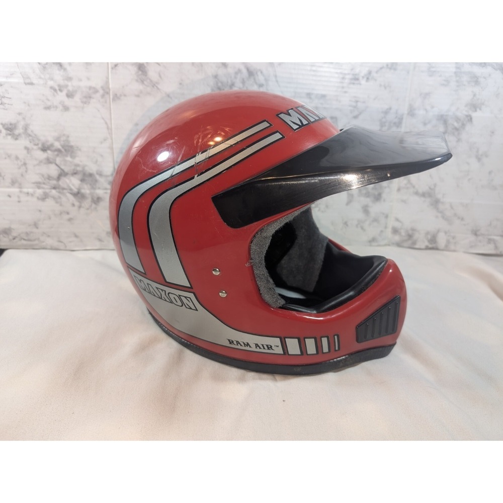 Vintage 1985? Red Maxon Ram Air Helmet Size Large With Visor